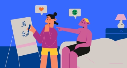 Couple dessinant des positions sexuelles