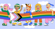 Jeunes portant un arc-en-ciel représentant le drapeau lgbtqi+