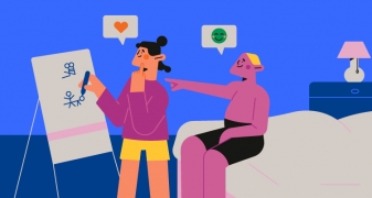 Couple dessinant des positions sexuelles