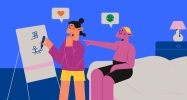 Couple dessinant des positions sexuelles
