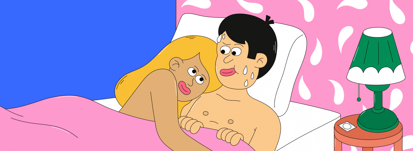 Illustration de deux personnes dans un lit, enlacés
