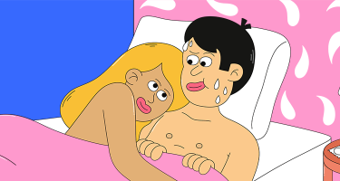 Illustration de deux personnes dans un lit, enlacés