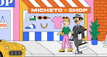 Illustration d'une jeune fille et d'un homme plus âgé qui font du shopping