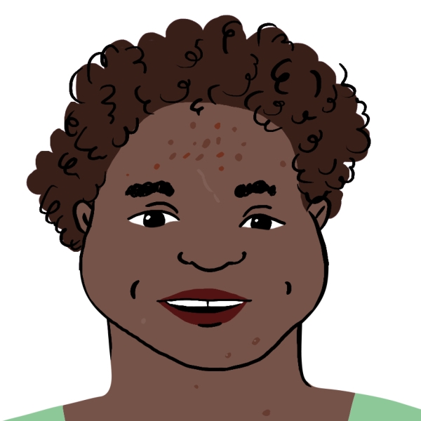 Illustration de visage d'ado avec des boutons et portant un T-shirt vert